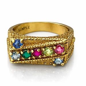 Men’s Gold plated ring Family Birthstone Multi Color Statement sample Ring Sz 7